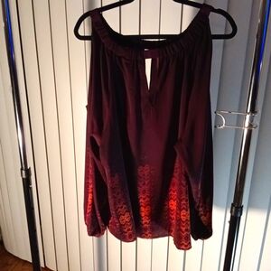 Dark Burgundy Blouse w/Black Creative Designs.